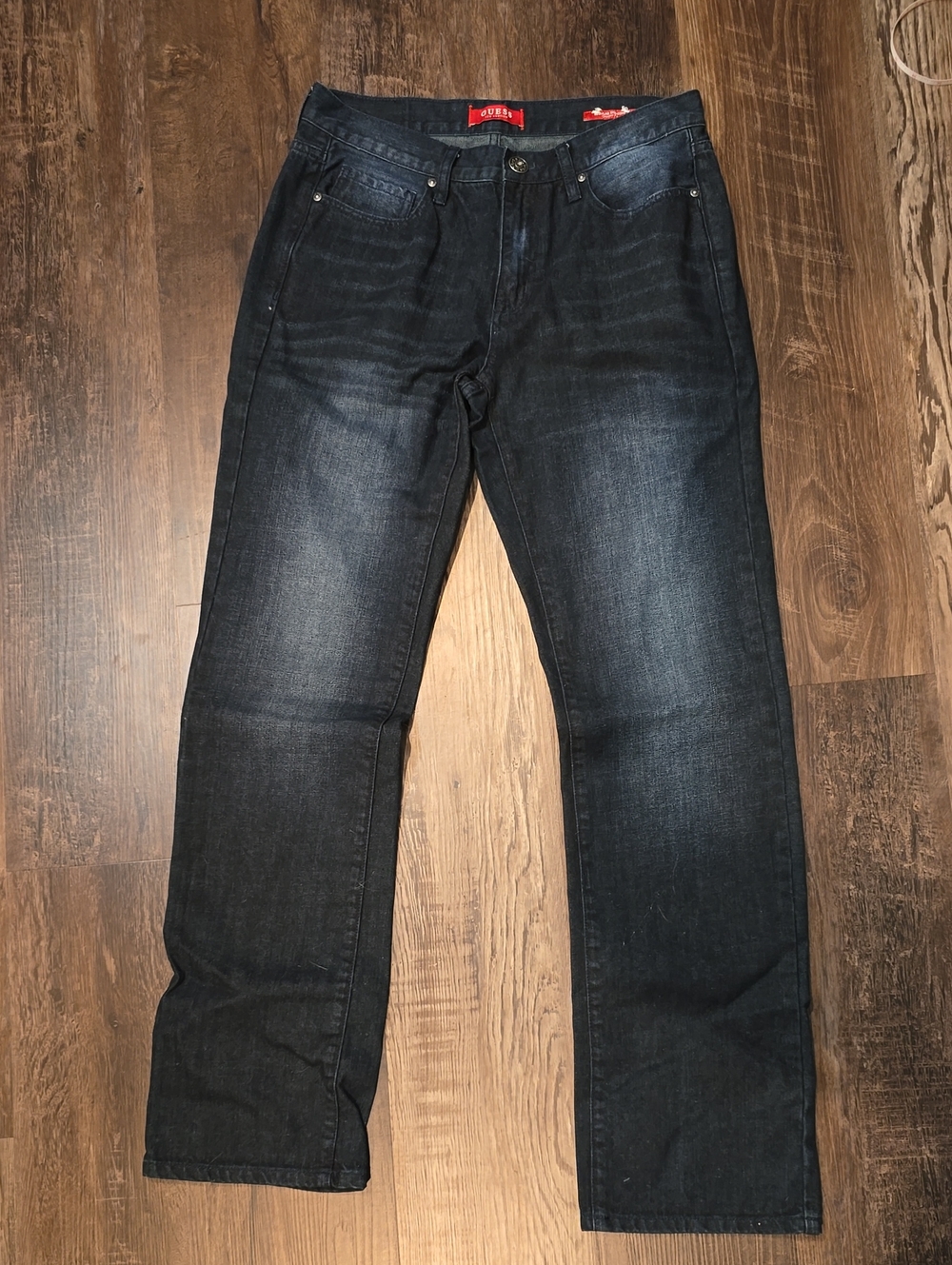 Guess Men's Straight Jeans in Dark Blue Black Wash, 32x34